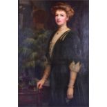 Early 20th century English School a large Edwardian three-quarter length portrait of a smartly