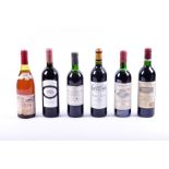 A collection of six bottles of wine including: a Chateau Rousseau de Sipian 2003 Medoc, Chateau du