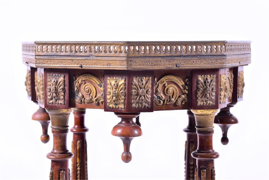 A pair of 19th century French Empire style jardinière stands the octagonal marble tops with brass - Image 3 of 4