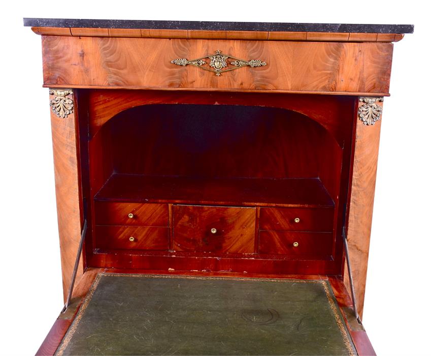 A French Empire style mahogany secretaire chest  with marble top over upper slide, the drop flap - Image 3 of 3