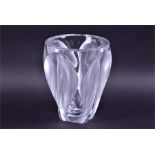 A large contemporary Lalique crystal vase  of tapering form, cut and brushed to emulate flower