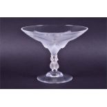 A Lalique frosted and clear crystal tazza / pedestal bowl in the Virginia pattern the circular