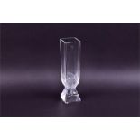 A Lalique crystal vase of squared form the base decorated with cut and frosted leaves above a