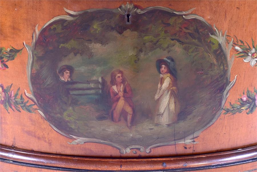 A 19th century painted satinwood oval wine cooler the cover depicting children and turkeys, over a - Image 4 of 7