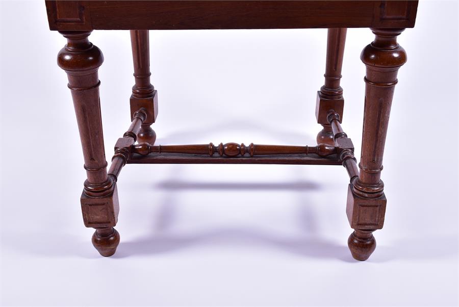An early 20th century oak side chair with detailed armorial carving over pierced acorn, leaf and - Image 6 of 6