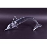 A large Duam French crystal model of a stylised dolphin  with pointed curving tail, 54 cm high,