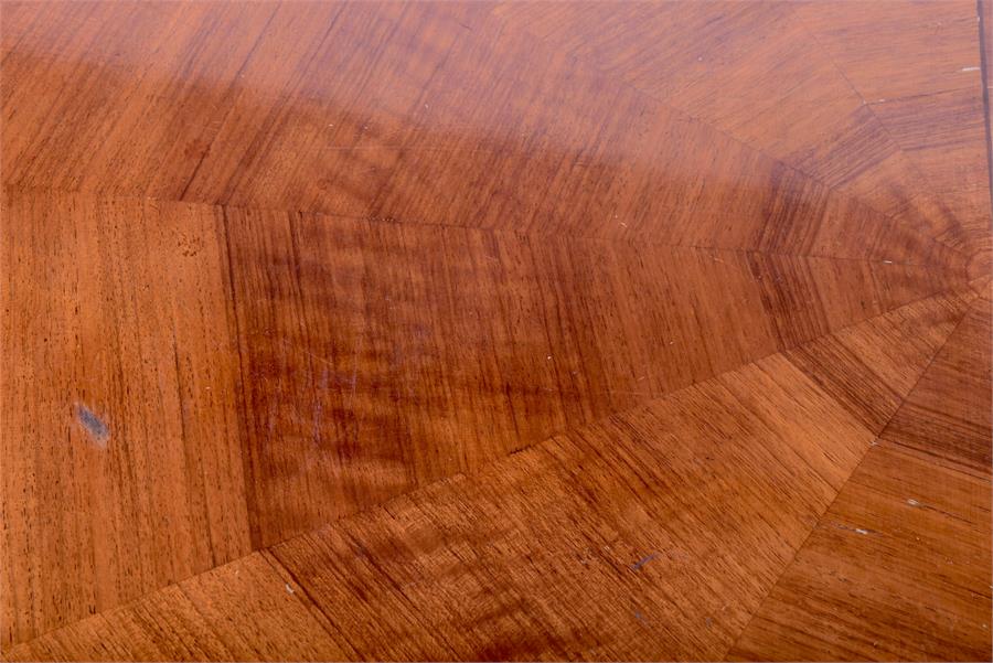 A pair of Heals walnut demilune tables originally part of a dining table, with segmented veneered - Image 3 of 6