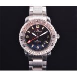 A Blancpain GMT stainless steel automatic wristwatch the black dial with luminous baton index and