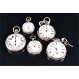 A quantity of four silver pocket watches to include a Waltham example, 3.5 cm diameter, and a