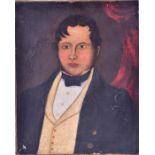 A 19th century portrait of a gentleman painted in the naive manner, oil on canvas (re-lined), 53 x
