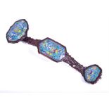 A 19th century Chinese Qing dynasty carved hardwood and cloisonne enamel Rui sceptre with