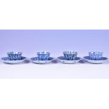 A near set of four Chinese Kangxi period (late 17th - early 18th century) blue and white cups and