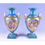 A fine pair of 18th century Sevres porcelain vases painted with scenes of young couples in a