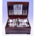 A large silver plated Kings Pattern canteen of cutlery 12 place settings, in a fitted box.