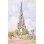 Nathaniel Sparks (1880-1957) British The Scott Monument, Edinburgh, in summertime with flowers in