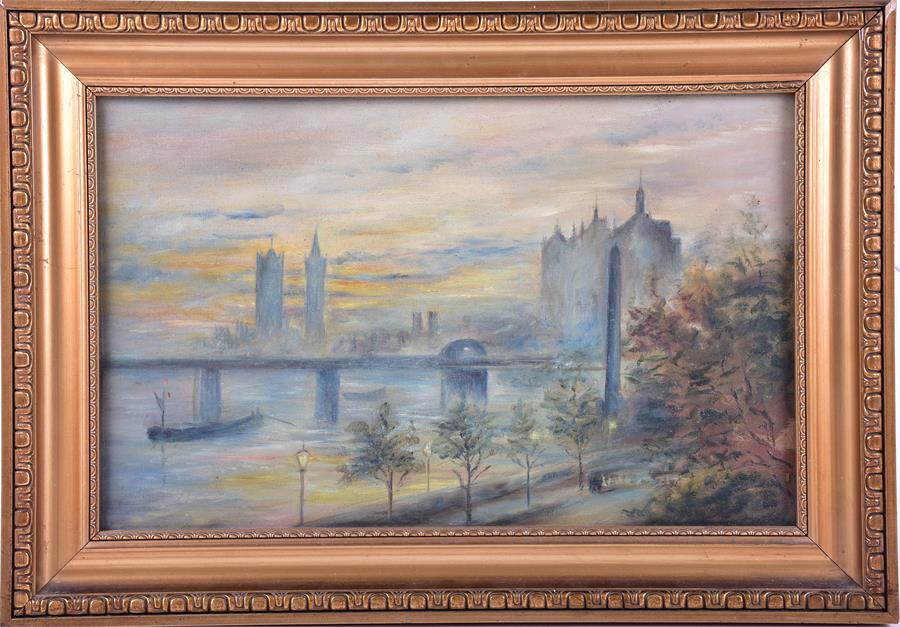 A pair of Victorian studies of London in dusk light oil on canvas, framed and glazed (unsigned) each - Image 3 of 4