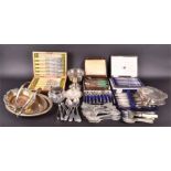 A collection of silver plated items  to include five cased sets of flatware, a rose bowl, a