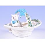 A 19th century figural bowl formed as a cat seated in an upturned hat  believed to be Minton,