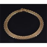 A 9ct yellow gold articulated bib style necklace with flat articulated links, stamped 375, chain