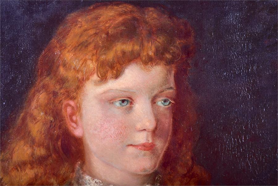 19th century British school bust length portrait of a red haired girl, indistinctly signed to - Image 2 of 4