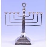 Judaica: A modern silver chanukiah A Taite & Sons, London 1957, 25 cm high, 11.3 ozt. CONDITION