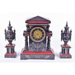 A very large and impressive Victorian marble and black slate clock garniture of country house