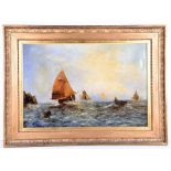 19th century Continental School a scene of sailing boats on rough seas, unsigned, in a gilt frame,