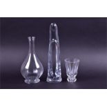 A Daum crystal Madonna figure 34 cm high, together with a Baccarat clear crystal decanter of