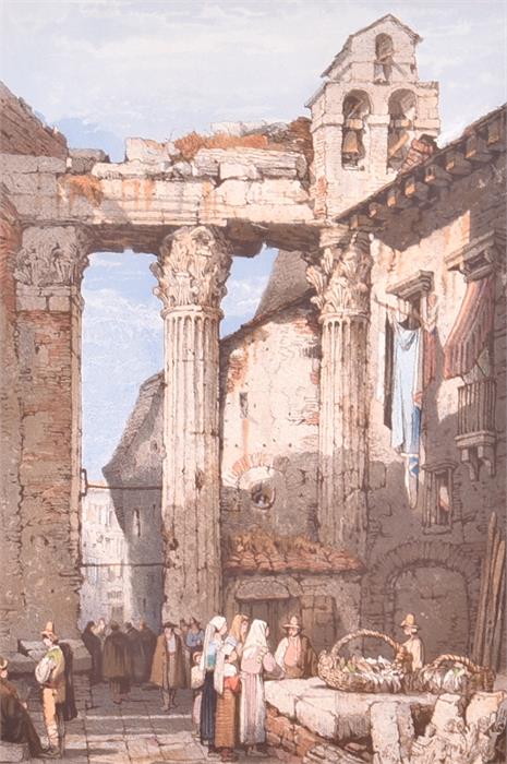 John Skinner Prout (1806-1876) British An Italian market scene amid classical ruins, watercolour,