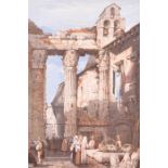 John Skinner Prout (1806-1876) British An Italian market scene amid classical ruins, watercolour,