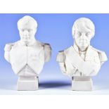 Two Robinson and Leadbeater Parian busts of Napoleon and Nelson both named and supported on square
