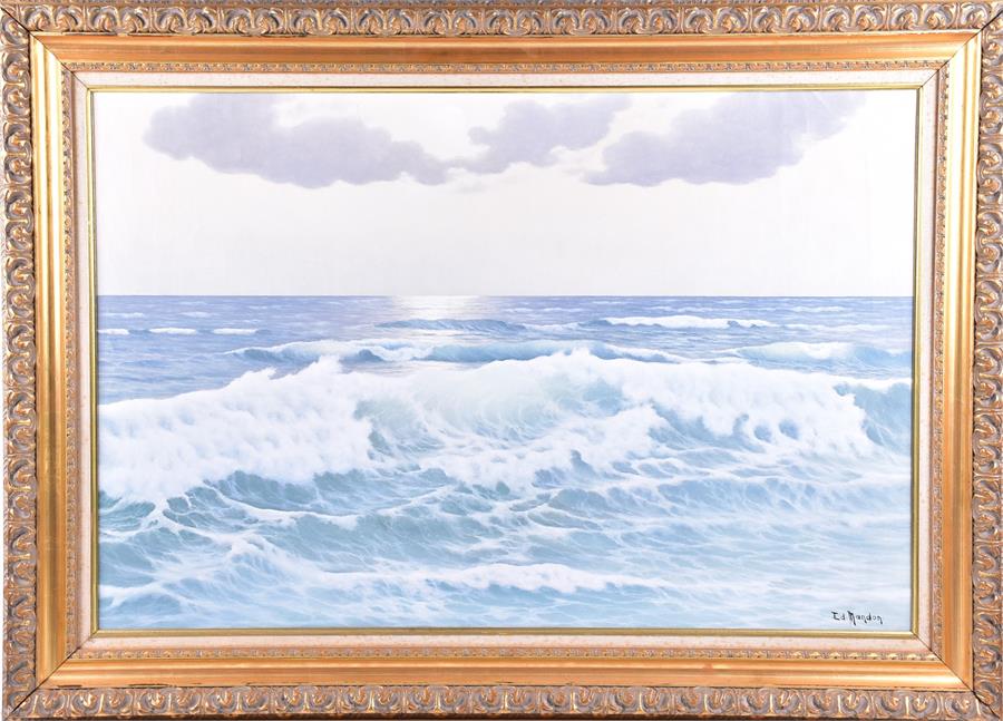 Eduard Mandon (20th century) a scene of waves breaking, oil on canvas, signed lower right, framed.