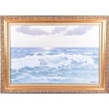 Eduard Mandon (20th century) a scene of waves breaking, oil on canvas, signed lower right, framed.