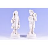 A large pair of 19th century Parian ware figures  depicting Victorian children, the boy holding a