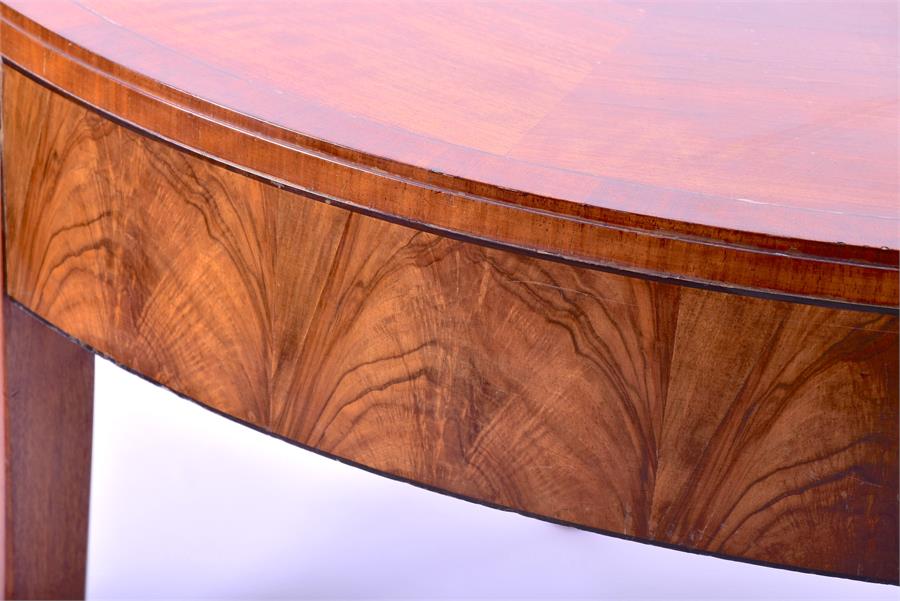 A pair of Heals walnut demilune tables originally part of a dining table, with segmented veneered - Image 2 of 6