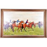 Ernest Fairhurst, 20th century ‘Going down to the start at Fontwell', a large oil painting of race