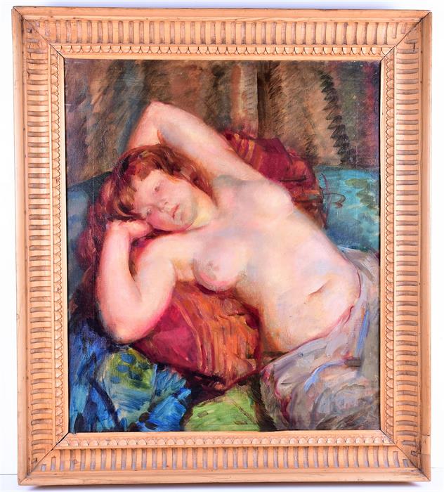 Attributed to Sir Matthew Smith (1879 - 1959) British 'Reclining Nude', a study of a nude woman with - Image 2 of 8