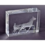 A Kosta of Sweden etched clear crystal desk weight of rectangular form, decorated with a chariot and