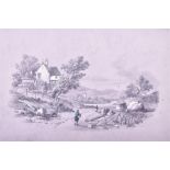 James Bourne (1773-1854) British A set of four landscape with figures and cottages, pencil and