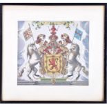 An original 17th century armorial coloured engraving 'The Arms of Scotland', 21 cm x 23 cm, glazed