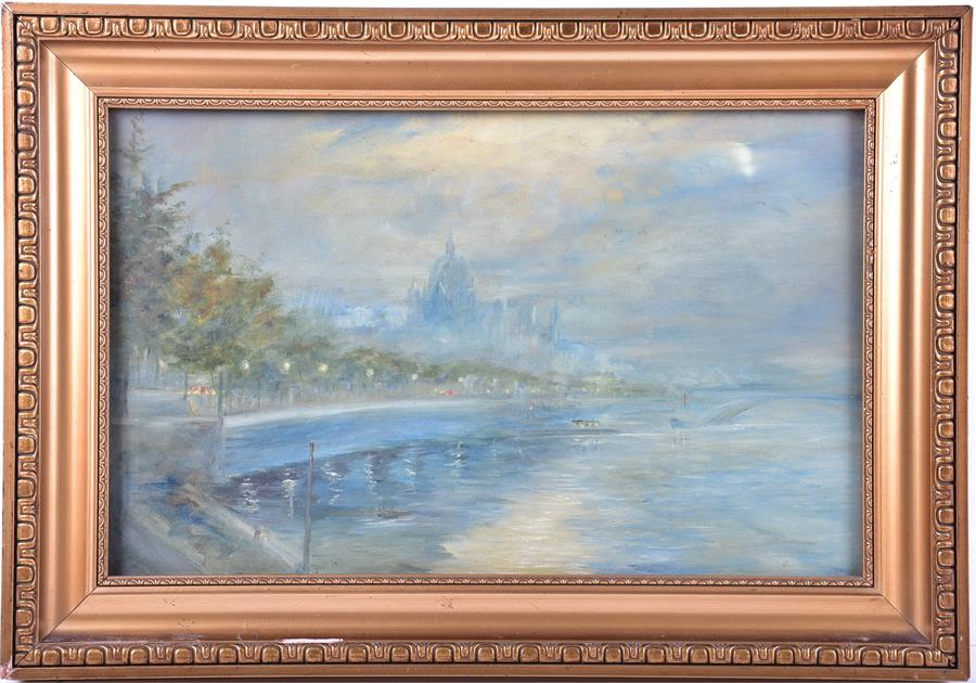 A pair of Victorian studies of London in dusk light oil on canvas, framed and glazed (unsigned) each