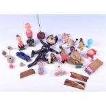 A collection of early 20th century and later toys to include a sectional strung wooden block Felix