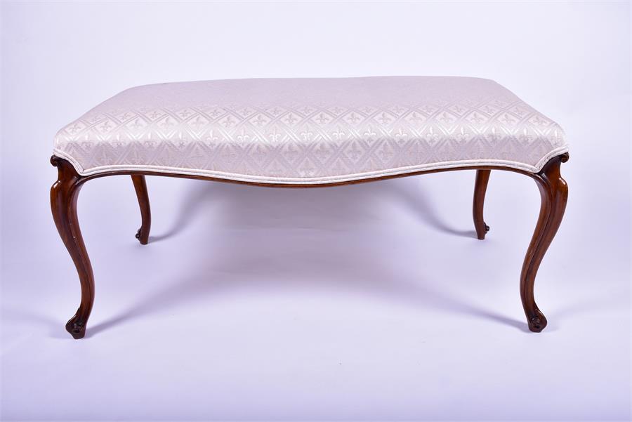 A French walnut upholstered double footstool with overstuffed top and supported on carved cabriole - Image 5 of 6