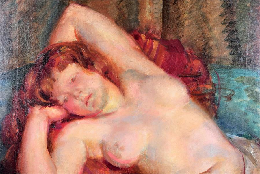 Attributed to Sir Matthew Smith (1879 - 1959) British 'Reclining Nude', a study of a nude woman with - Image 3 of 8