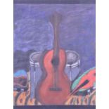 A collection of pictures and prints to include a musical still life, pastel on paper (indistinctly