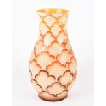 A Clarice Cliff baluster vase shape number 775, with a design of overlapping stylised leaves and