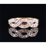 An 18ct yellow gold and diamond ring with stylised ribbon-twist mount, size Q, 3.1 grams.