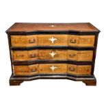 A large 19th century Continental chest of three long drawers 17th century in style, of angular