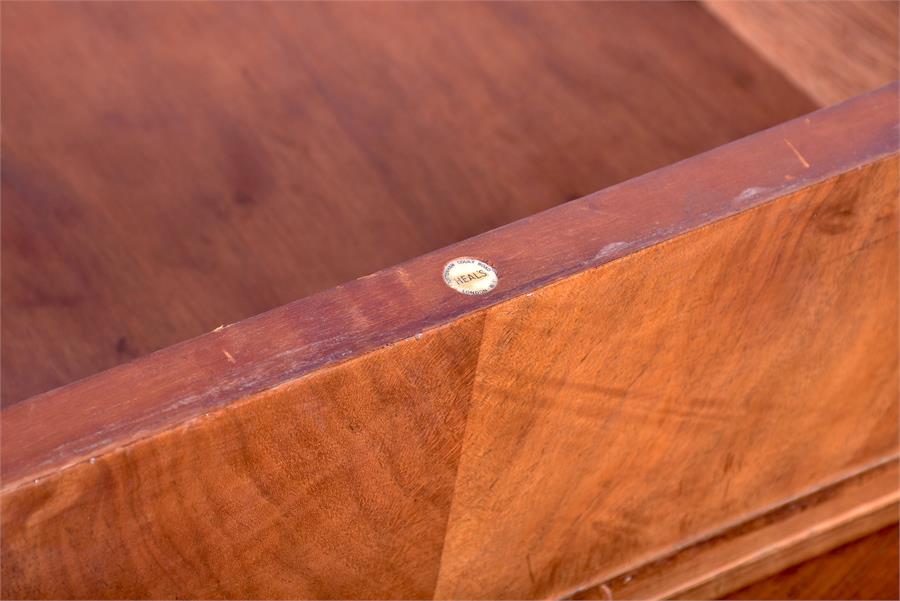 A pair of Heals walnut demilune tables originally part of a dining table, with segmented veneered - Image 6 of 6