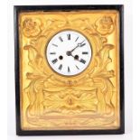 A late 19th century gilt decorated wall clock eight-day movement, the enamel dial bearing Roman